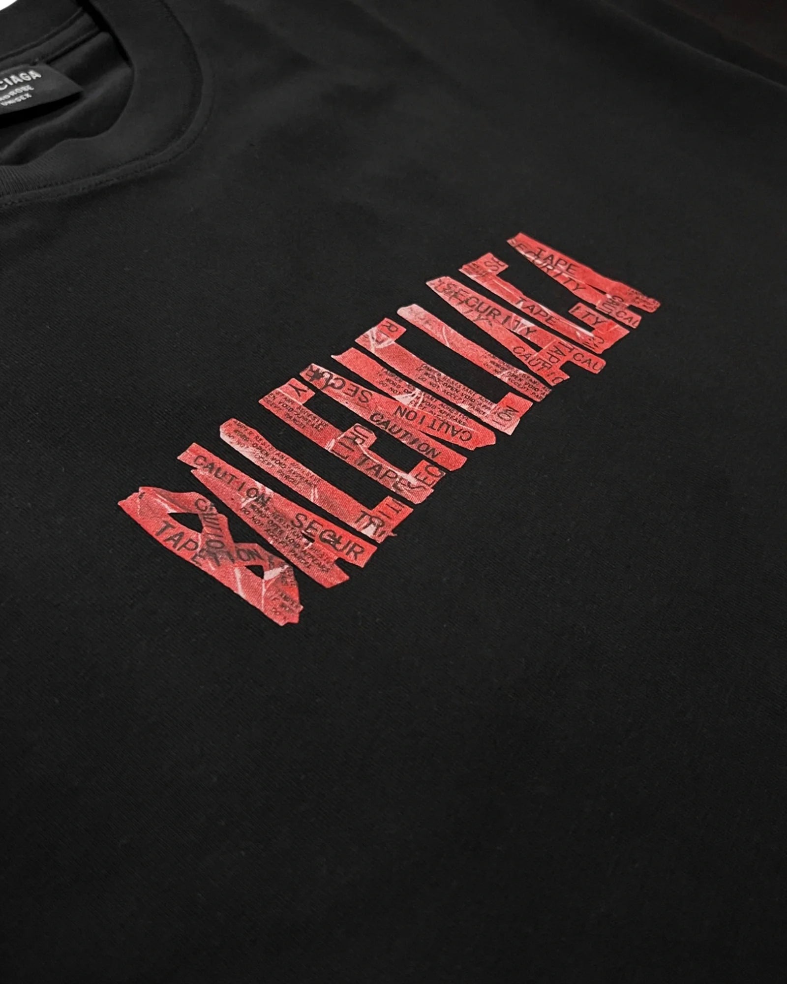 Balenciaga - Red Caution Tape T-Shirt - Black
