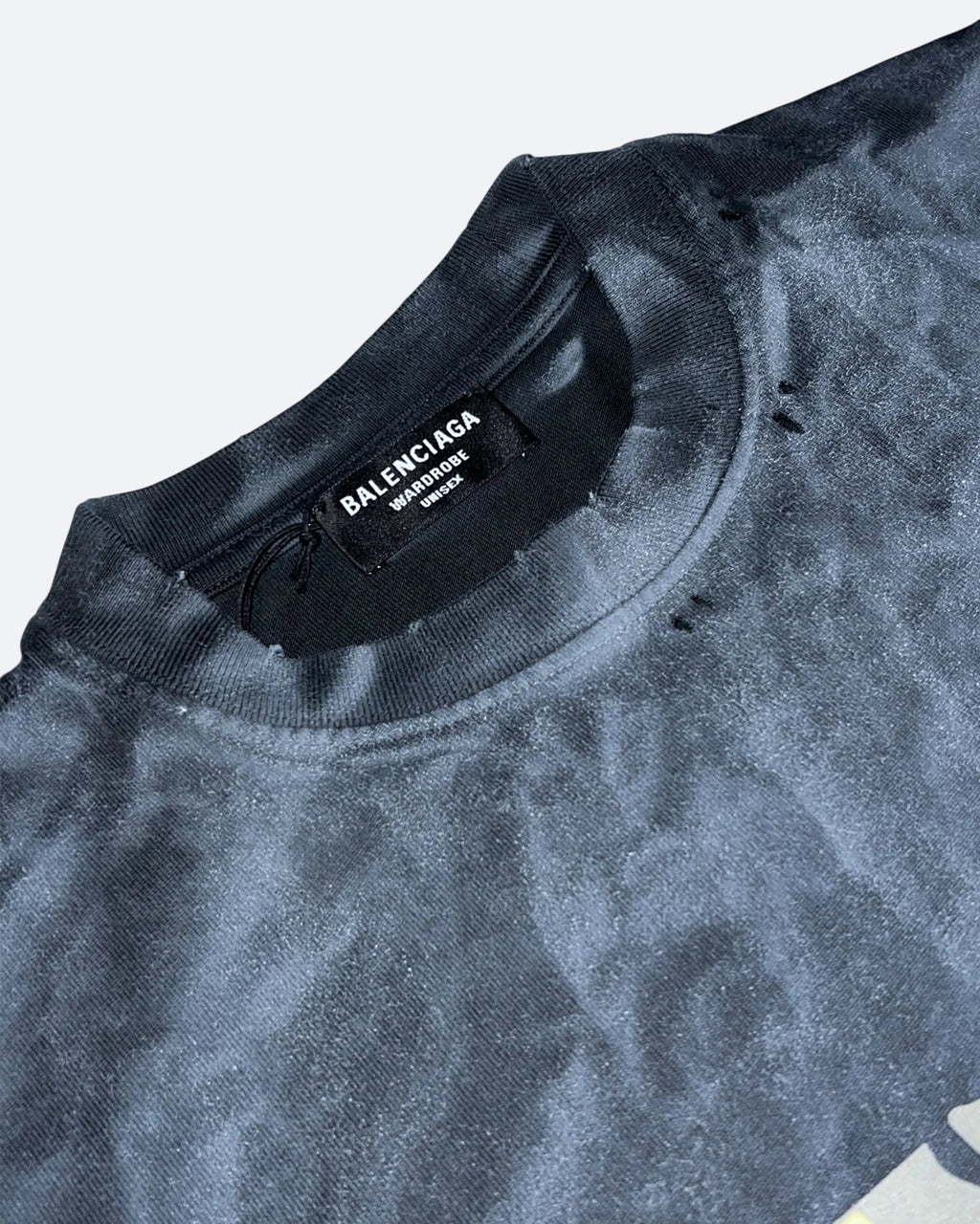 Balenciaga - Yellow Tape Distressed T-Shirt - Washed Black