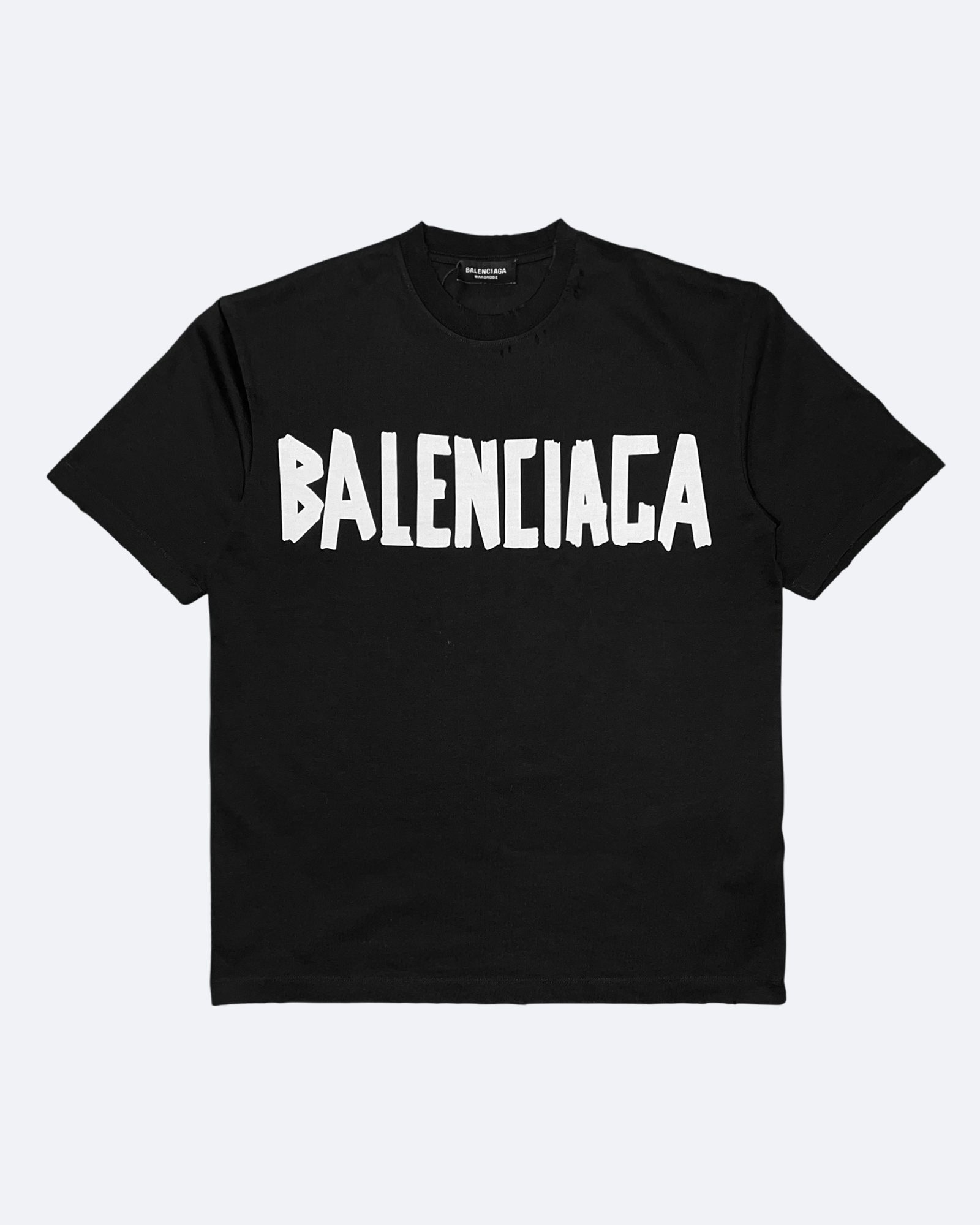 Balenciaga - White Tape Distressed T-Shirt - Black