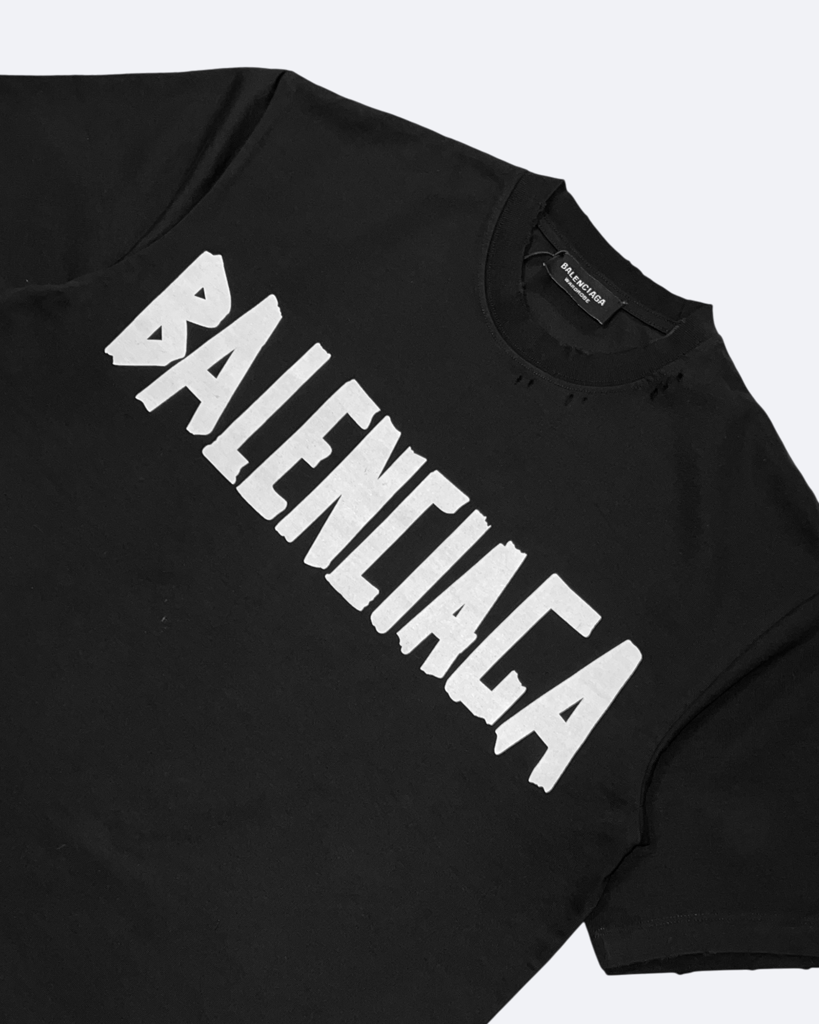 Balenciaga - White Tape Distressed T-Shirt - Black