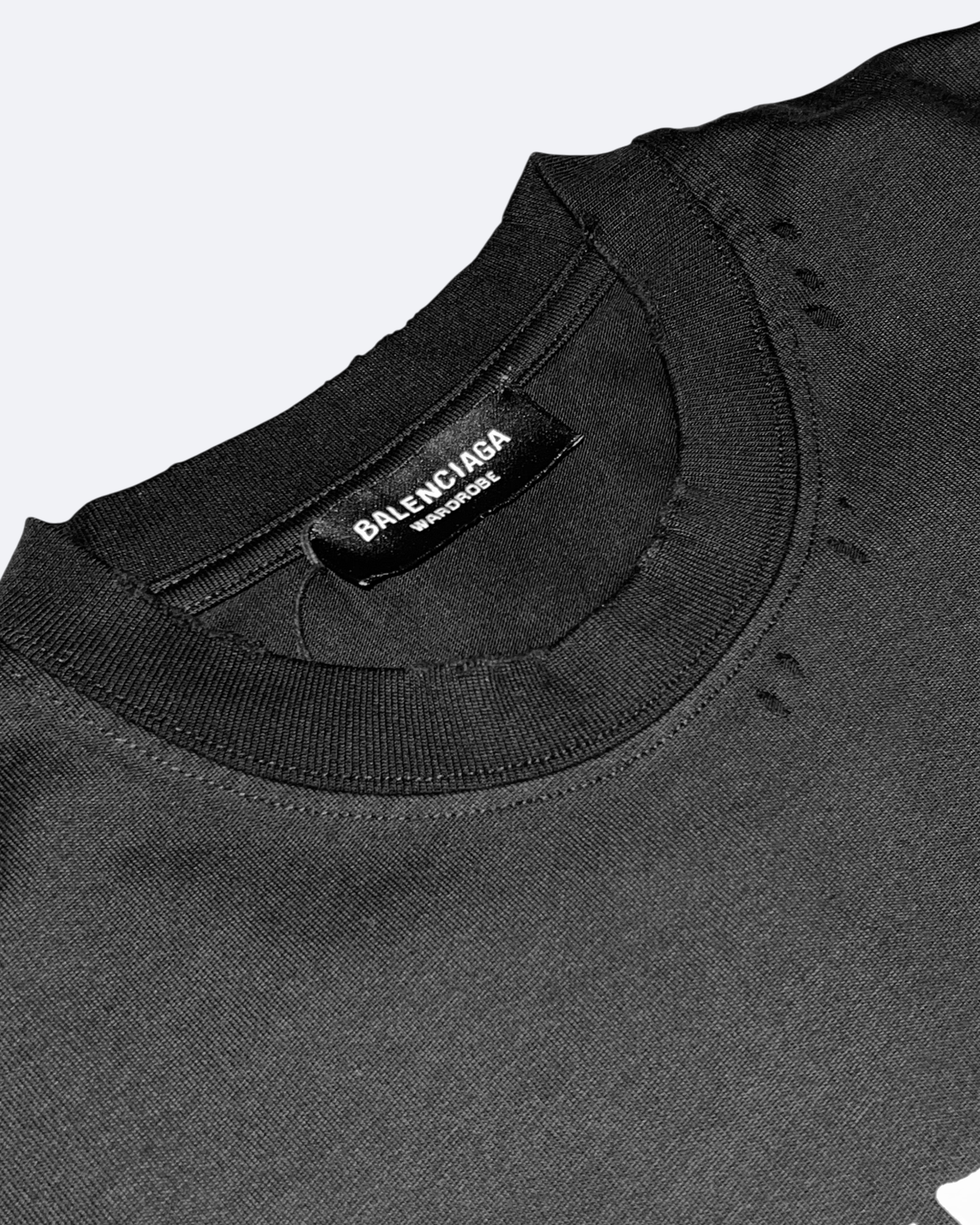 Balenciaga - White Tape Distressed T-Shirt - Black