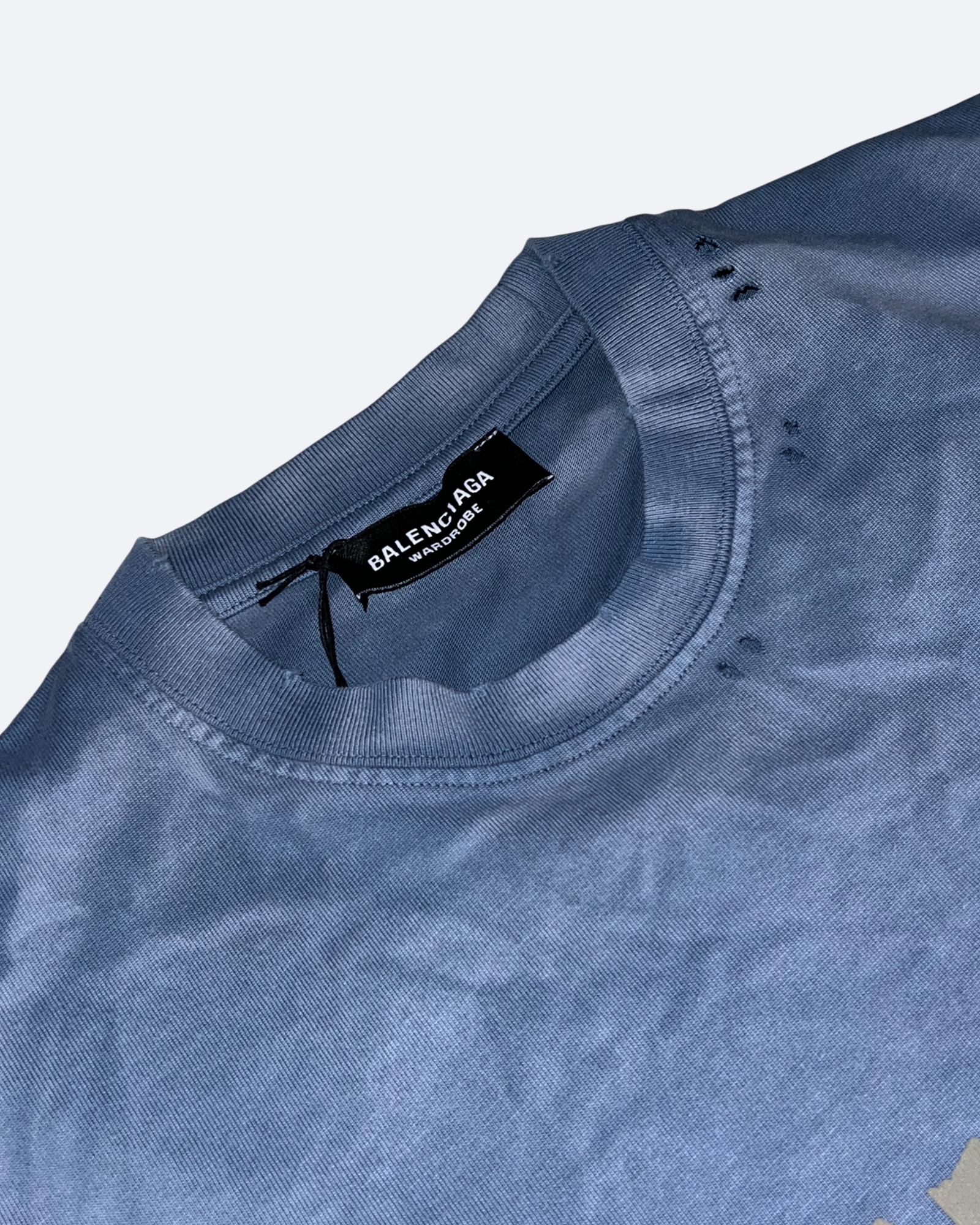 Balenciaga - Yellow Tape Distressed T-Shirt - Washed Blue