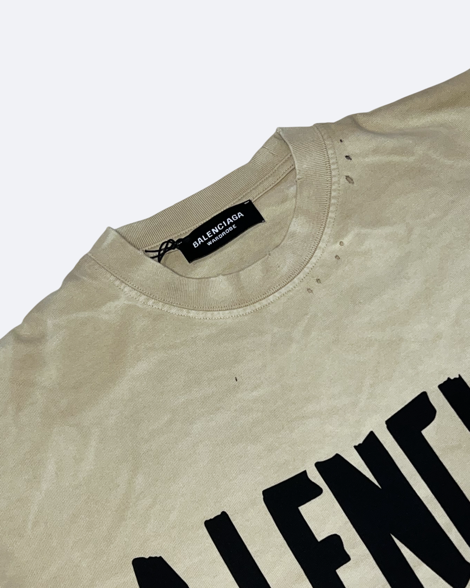 Balenciaga - Black Tape Distressed T-Shirt - Cream