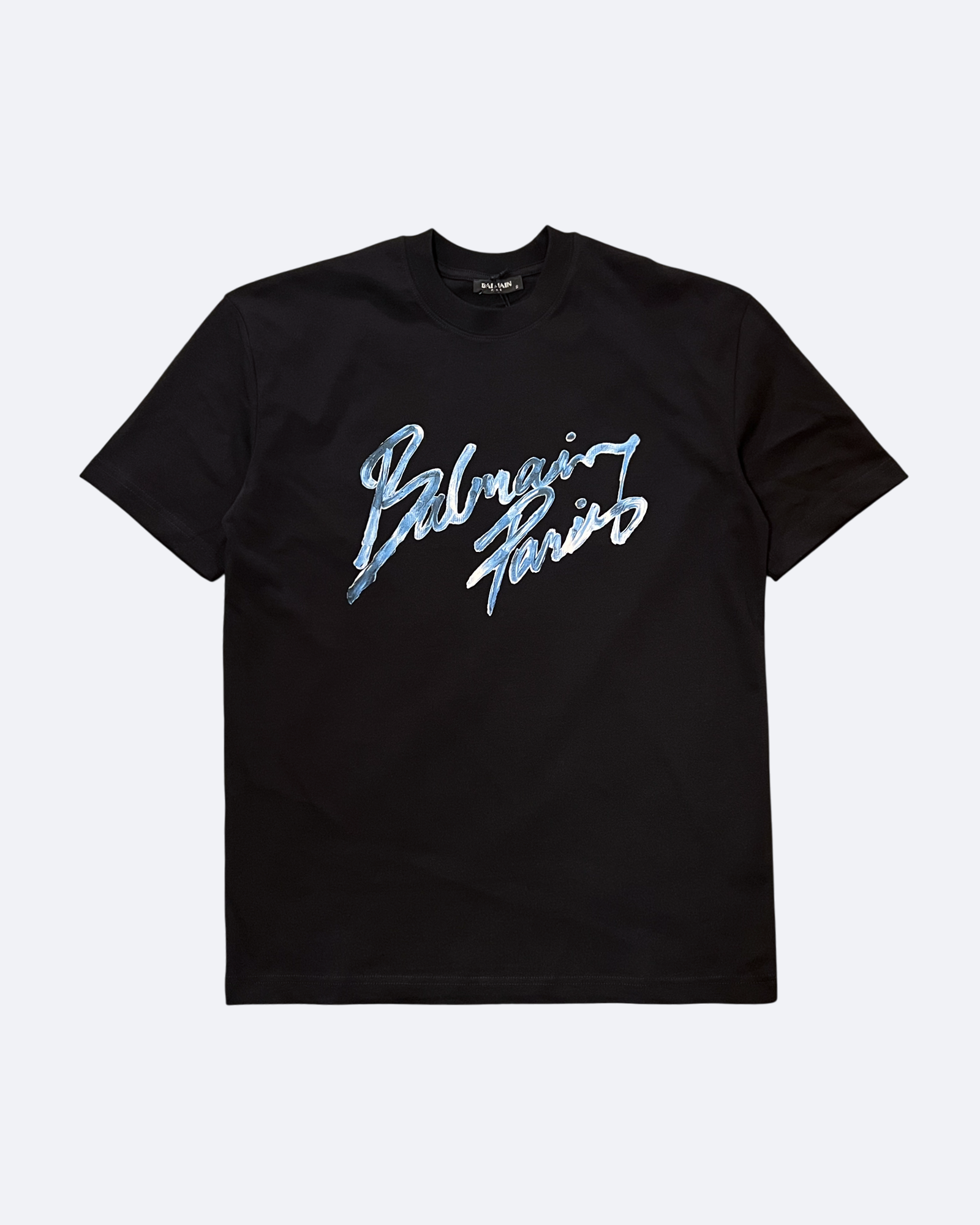 Balmain - Blue Paint Script Logo T-Shirt - Black