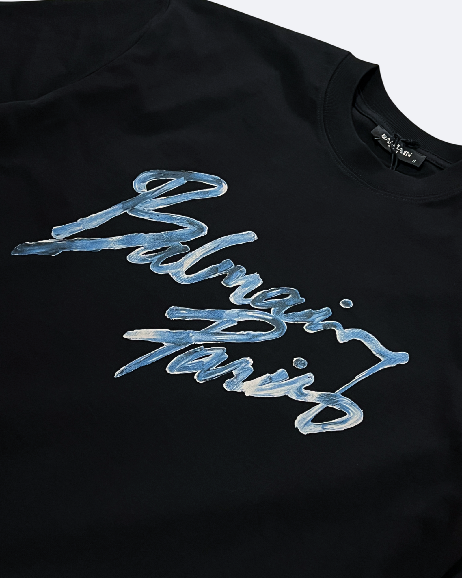 Balmain - Blue Paint Script Logo T-Shirt - Black