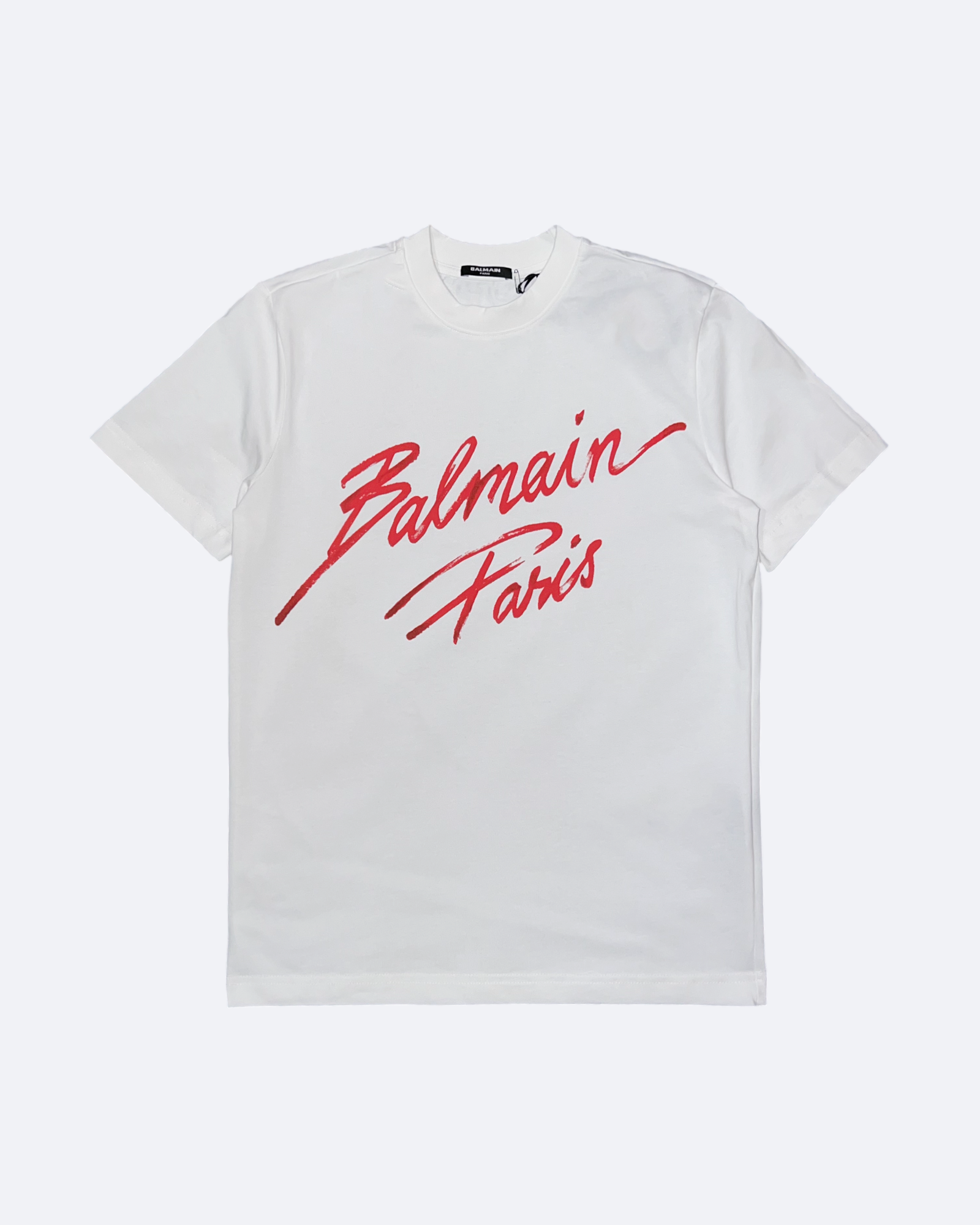 Balmain - Red Paint Script Logo T-Shirt - White