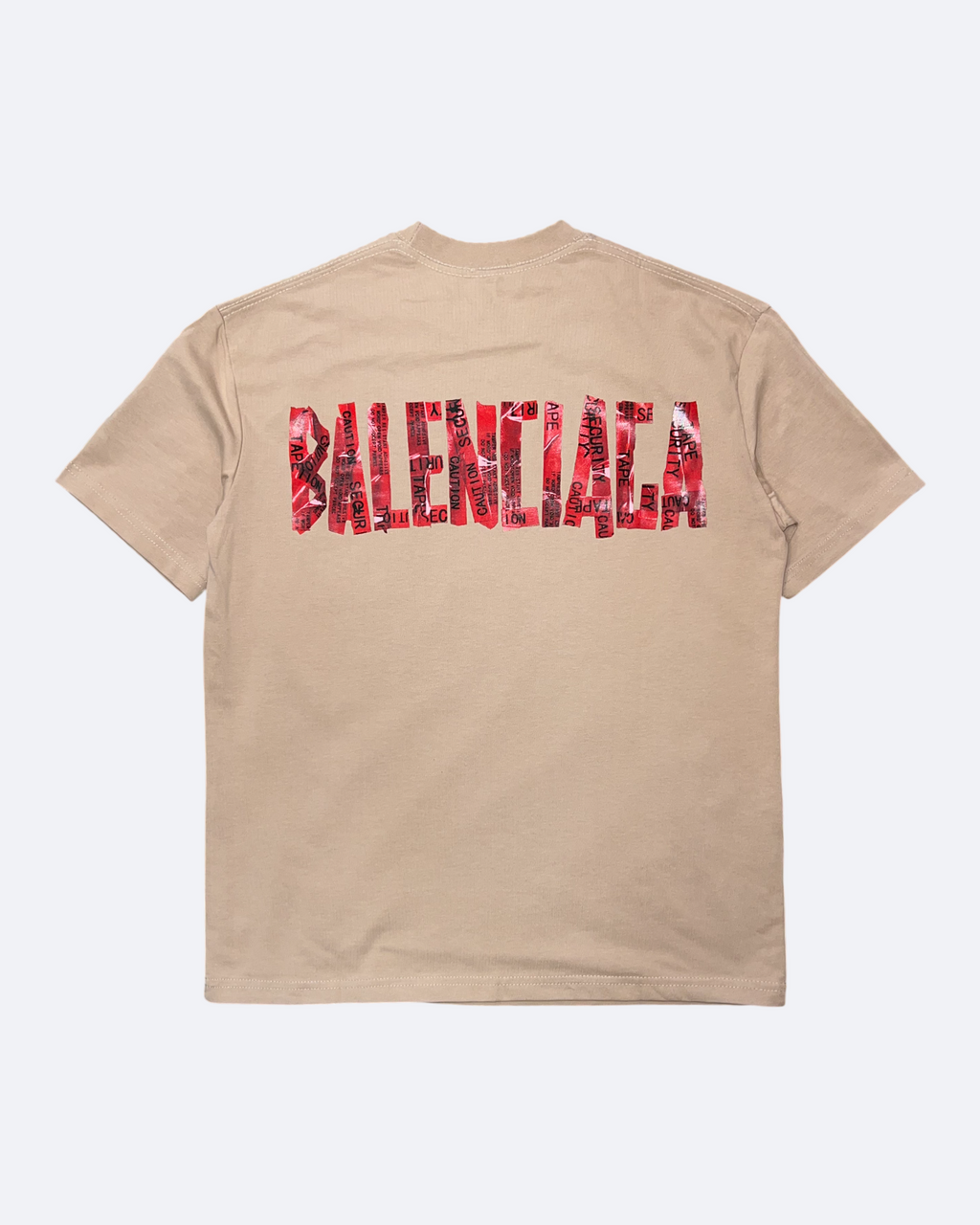 Balenciaga - Red Caution Tape T-Shirt - Beige