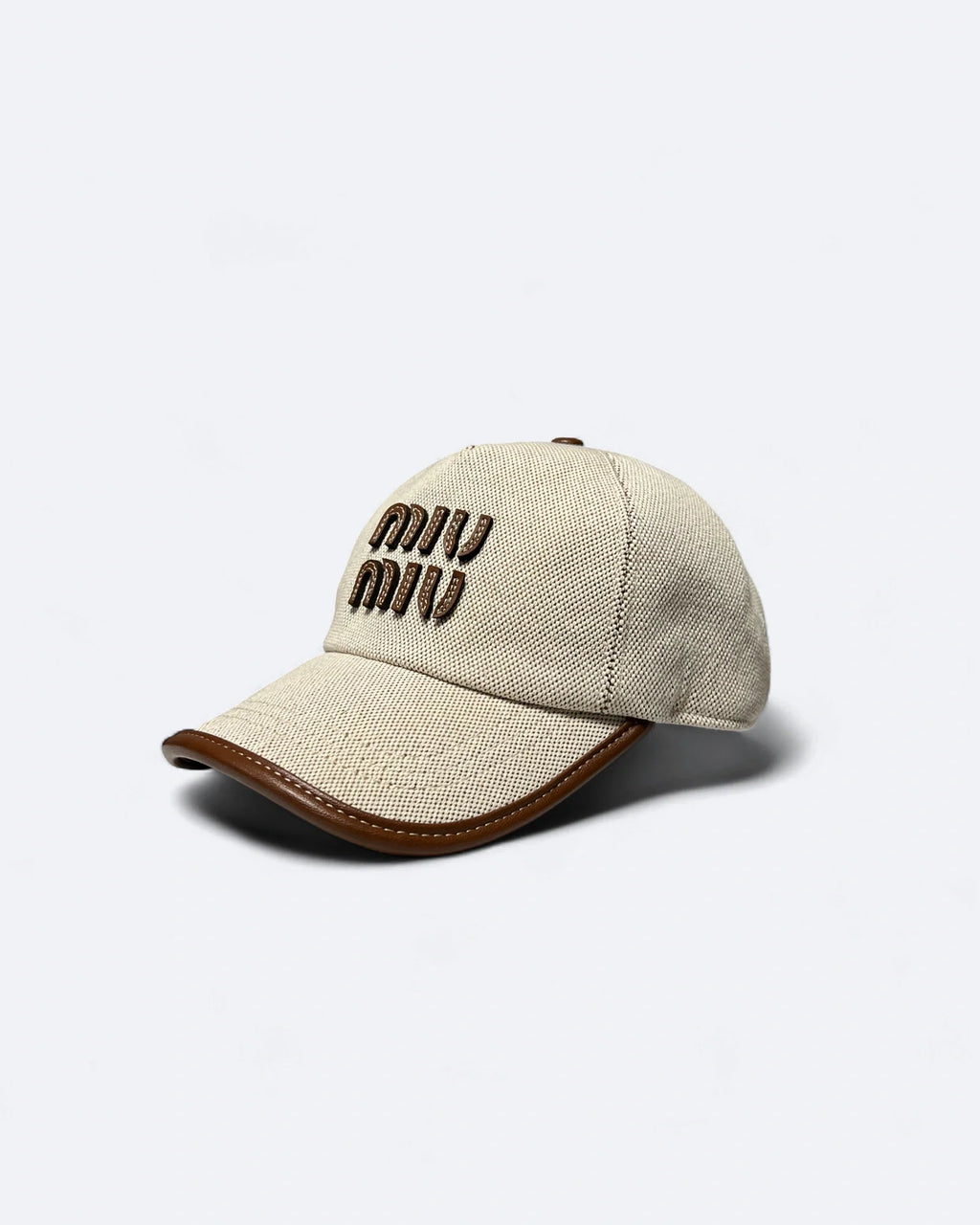 Miu Miu - Cavnas and Leather Logo Cap - Beige