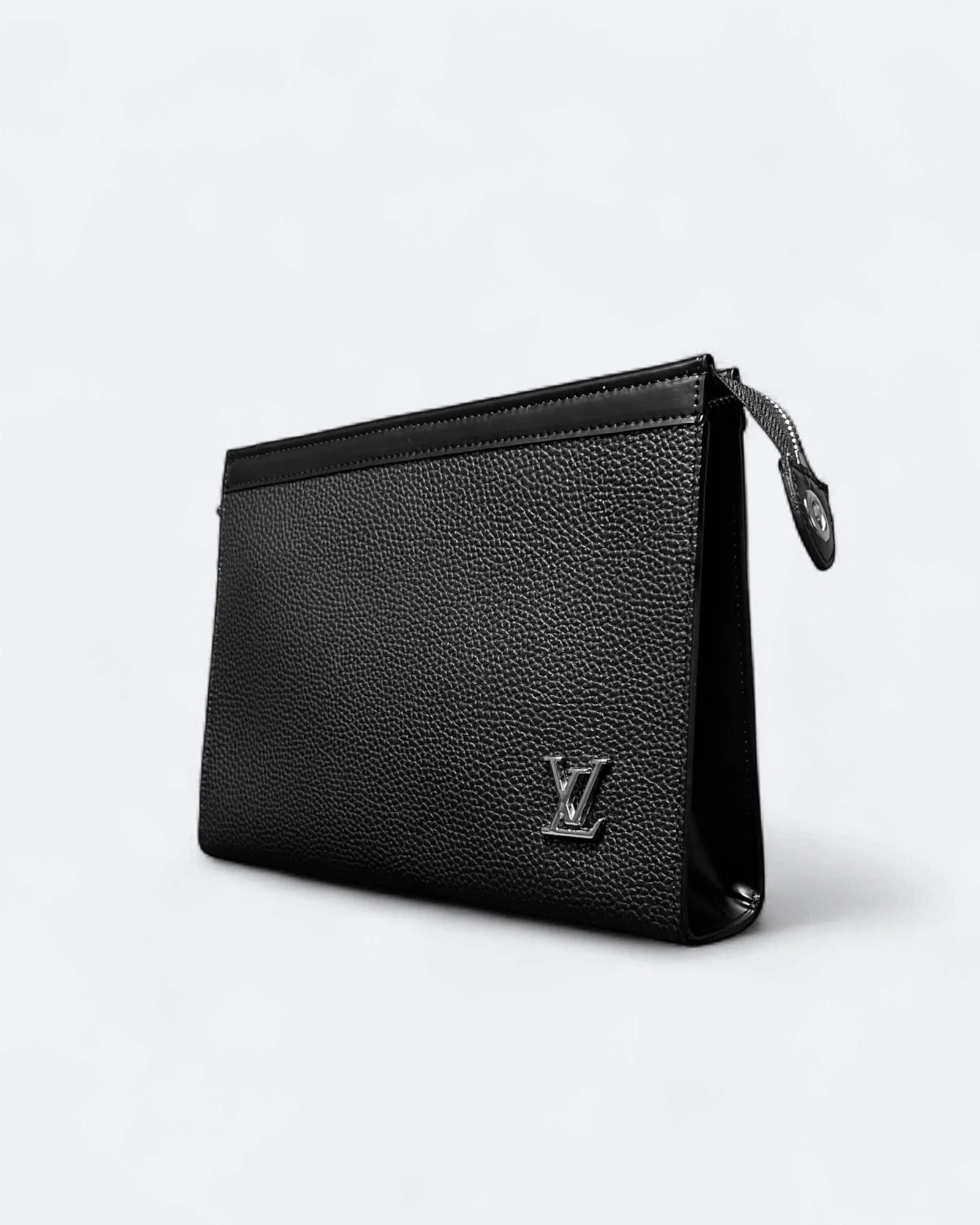 LVTN - Silver Monogram Leather Clutch - Black