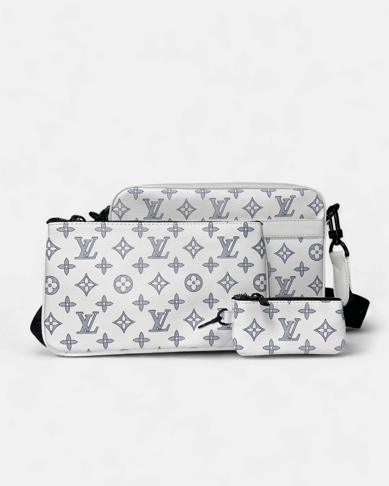 LVTN - Monogram Pattern Trio Set Bags - White/Dark Blue