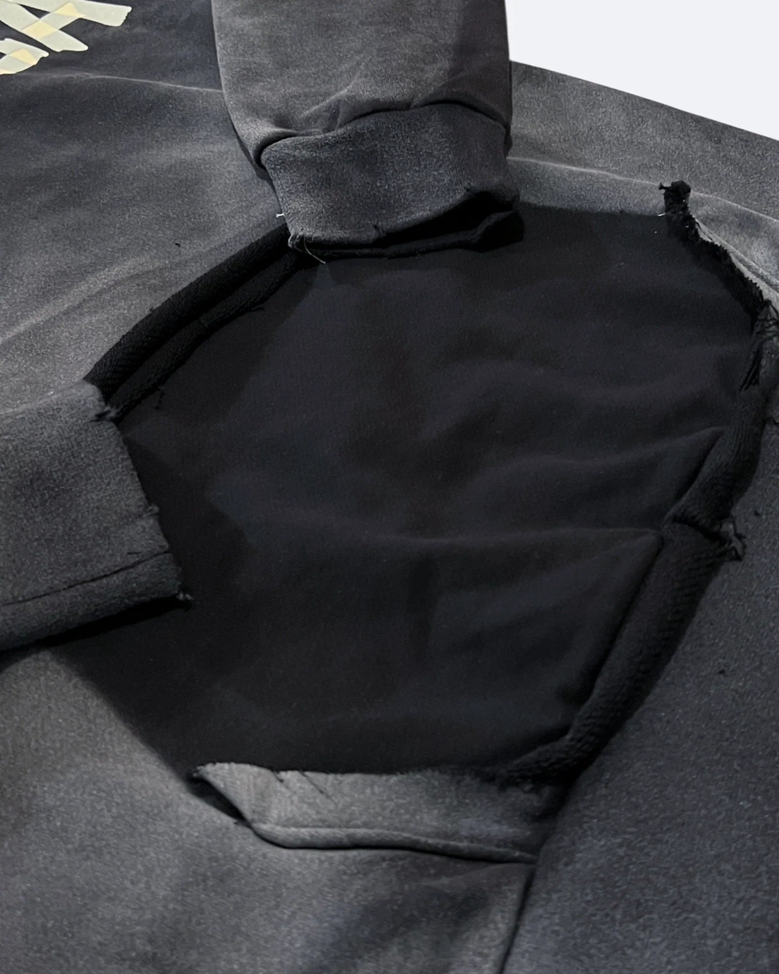 Balenciaga - Yellow Tape Distressed Hoodie - Washed Black