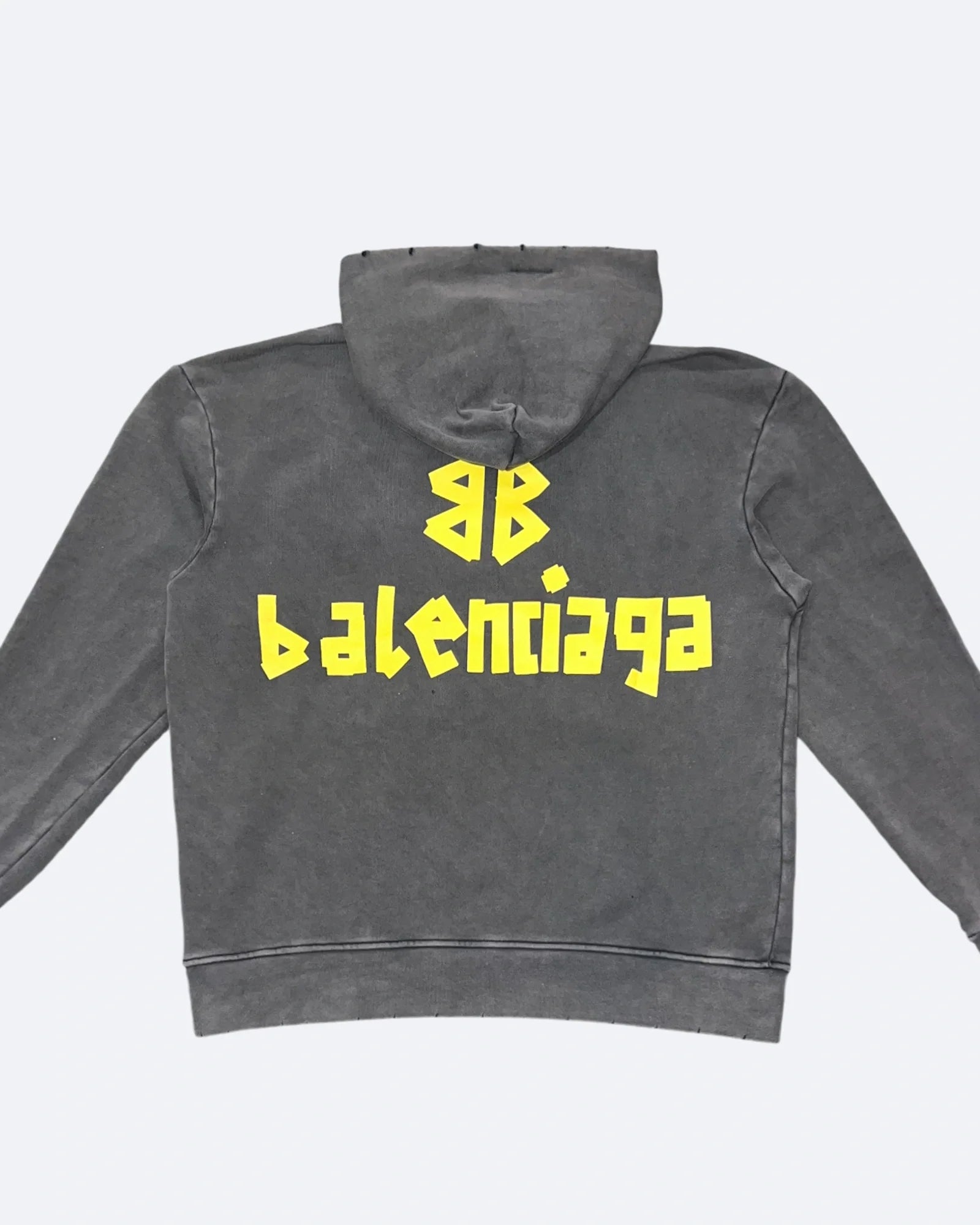 Balenciaga - Yellow Tape Distressed Hoodie - Washed Gray