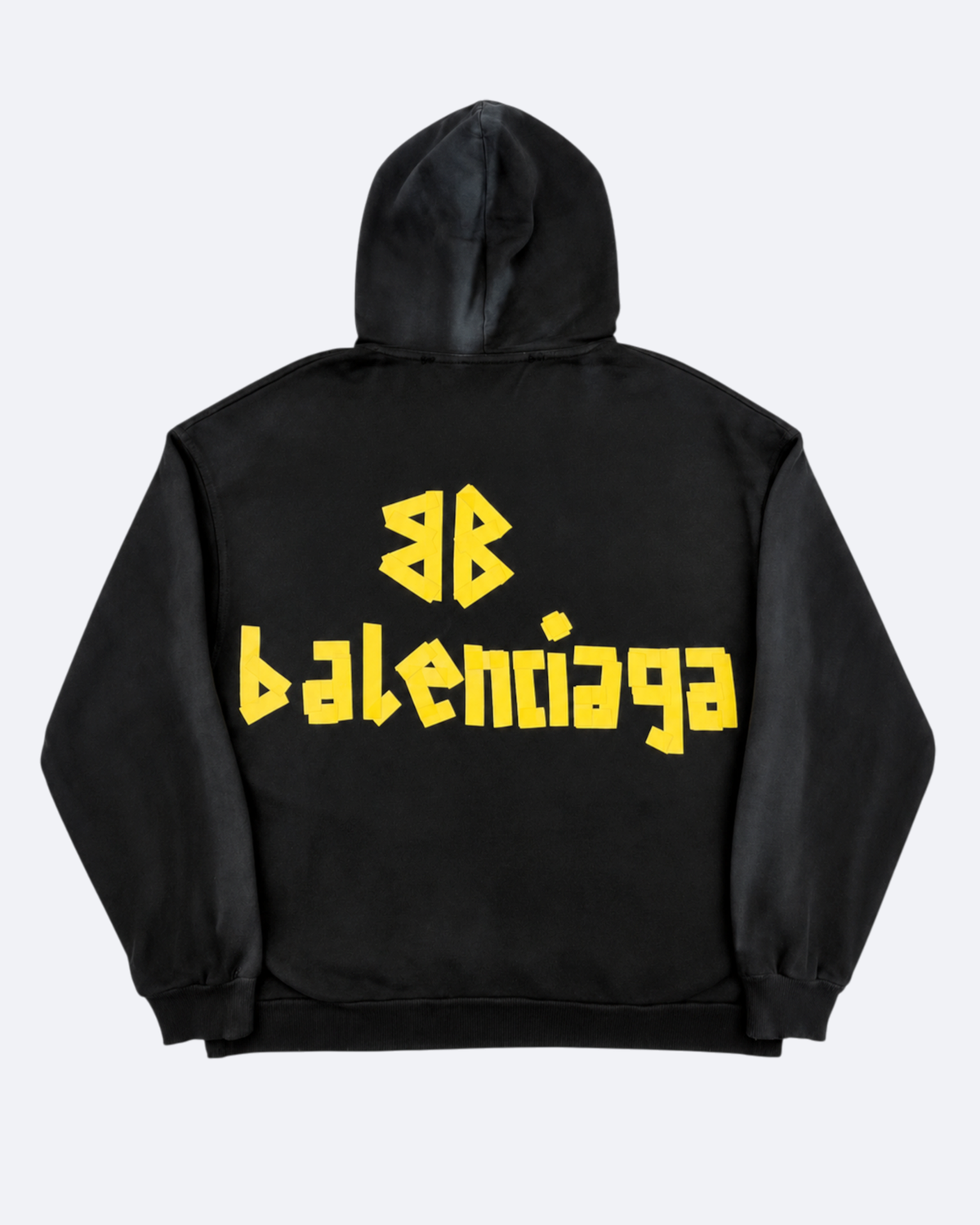 Balenciaga - Yellow Tape Logo Distressed Hoodie - Black