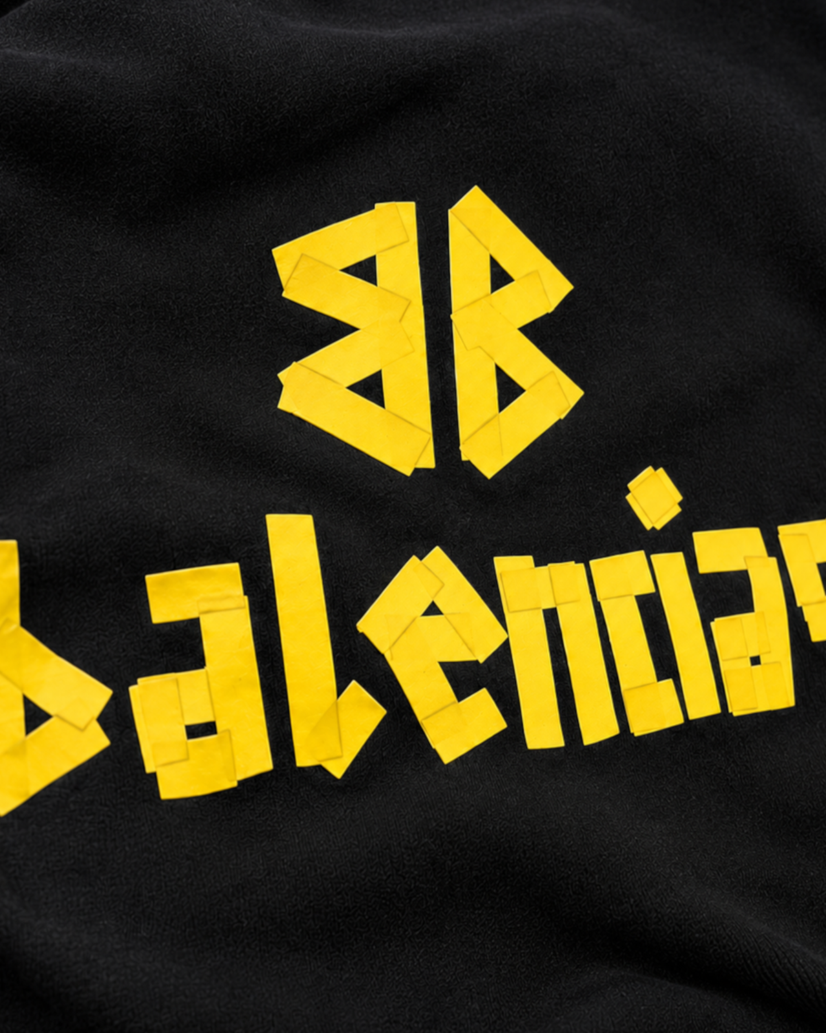 Balenciaga - Yellow Tape Logo Distressed Hoodie - Black